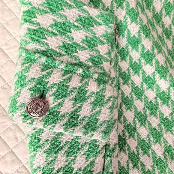 Karl Lagerfeld Paris Green & White Houndstooth Tweed Mini Skirt With Silver Butt - Picture 4 of 6
